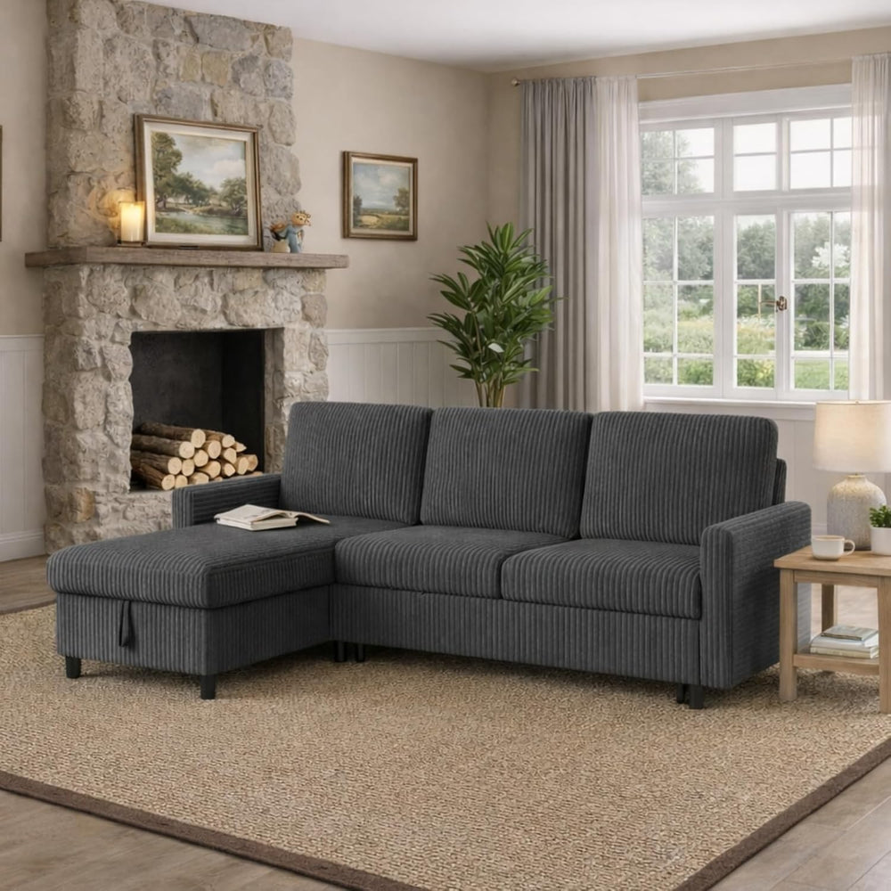 L-Shaped Sleeper Sectional Sofa with Storage Chaise