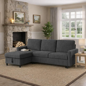 L-Shaped Sleeper Sectional Sofa with Storage Chaise