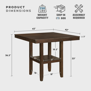 5-Piece Counter Height Dining Set with Storage Shelf