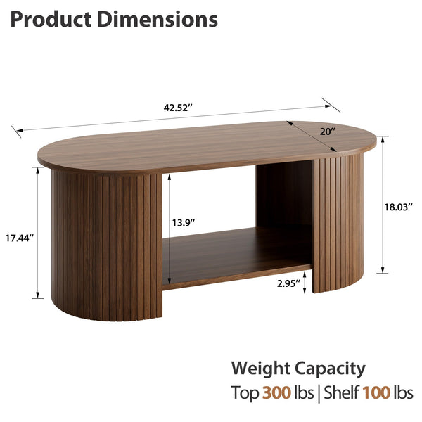 Oval Fluted Coffee Table with 2-Tier Storage