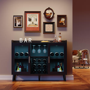 Modern Wine Bar Cabinet with LED Lighting