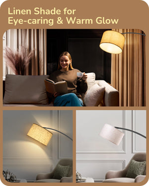 Modern Arc Floor Lamp with Remote & Dimmable Bulb