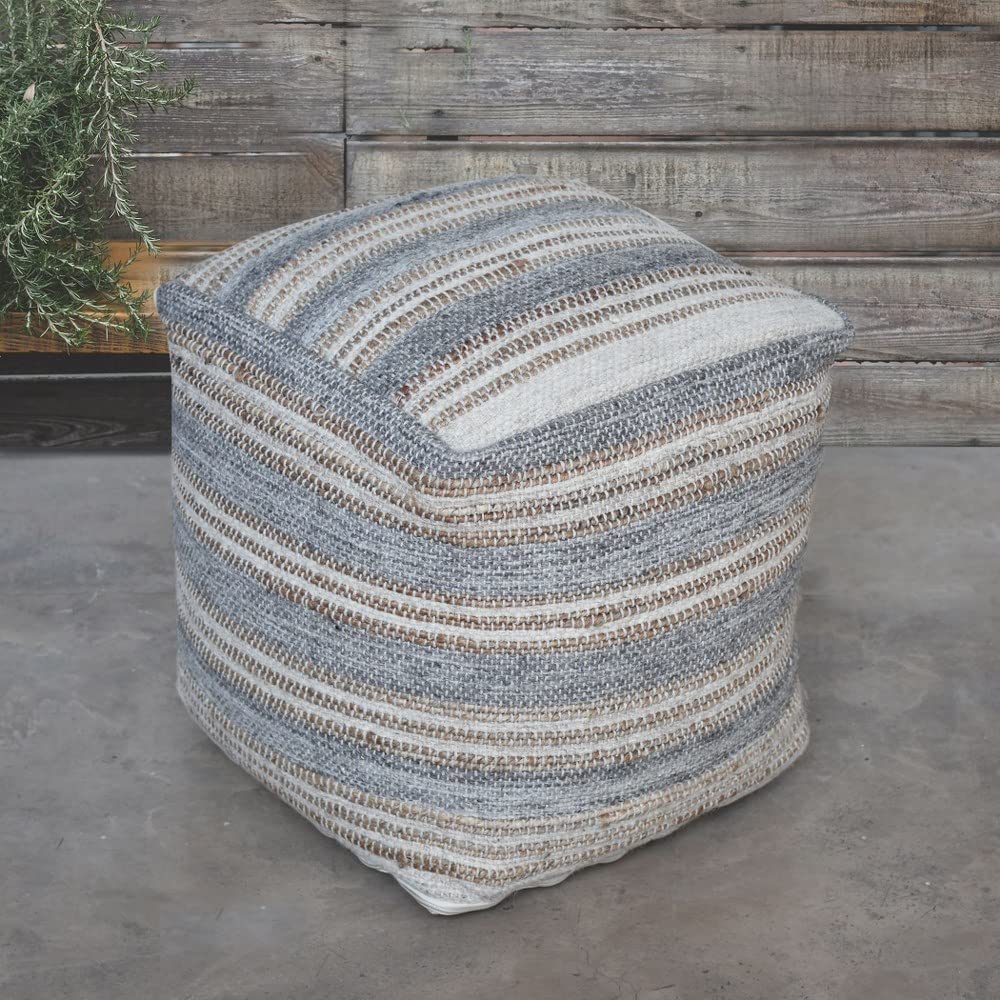 Square Wool Pouf Ottoman – 18" Cube Footstool