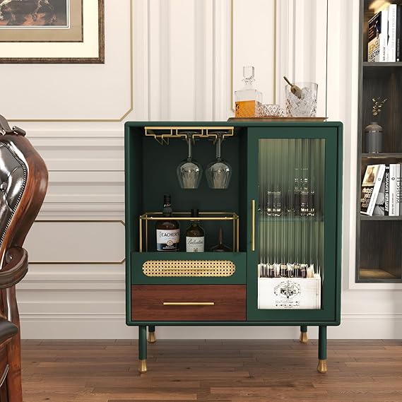 Modern Coffee Bar Cabinet with Wine Glass Rack