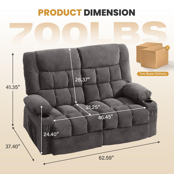 Fabric Reclining Sofa Set with Cup Holders & Side Pocket
