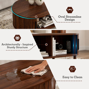 Oval Coffee Table with Sliding Door Cabinets