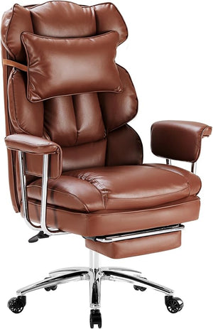 Ergonomic High Back Office Chair with Footrest & Lumbar Support – Reclining PU Leather