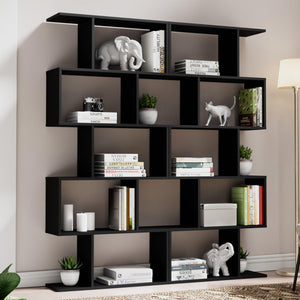 5-Tier S-Shaped Bookshelf with Room Divider