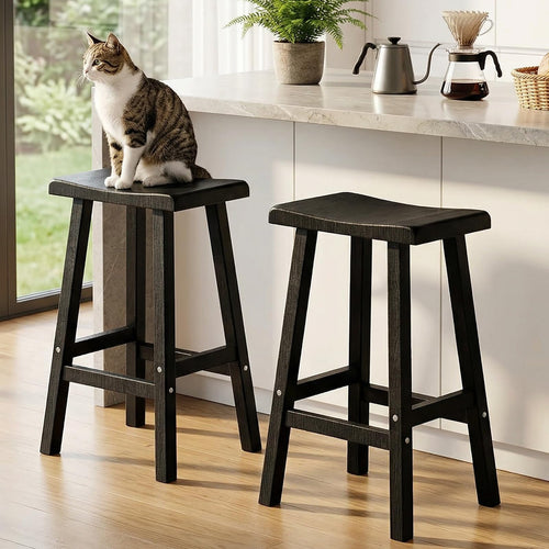 Outdoor Bar Stools Set of 2 – All-Weather Resin Saddle Stool with Footrest