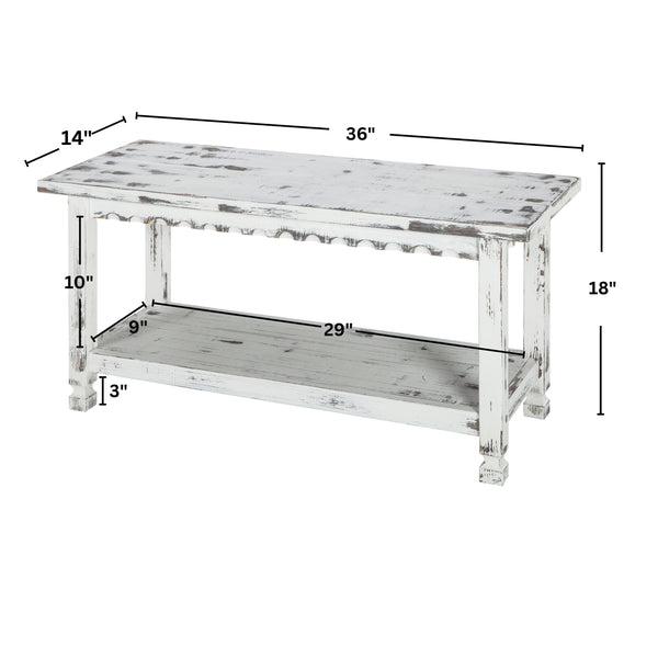 36-Inch Farmhouse Entryway Bench with Storage Shelf