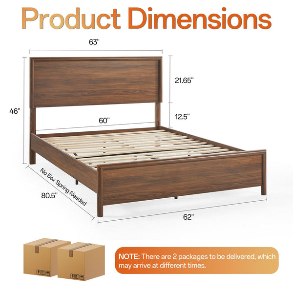 Queen Platform Bed Frame with Headboard and Wood Slat Support