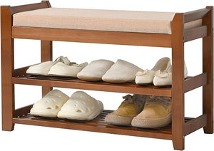 Bamboo Entryway Shoe Storage Bench with Cushion