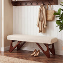 Upholstered Entryway Bench with Cat-Ear Solid Wood Legs