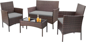 4-Piece Outdoor Patio Furniture Set – Rattan Wicker Chairs with Table