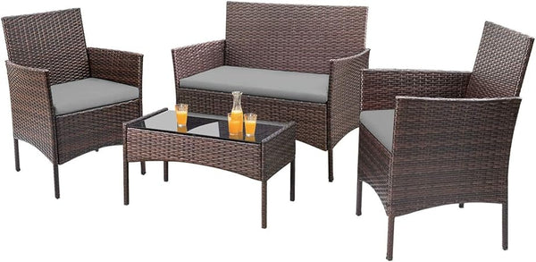 4-Piece Outdoor Patio Furniture Set – Rattan Wicker Chairs with Table
