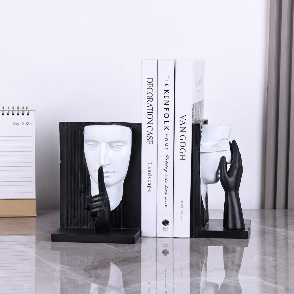 Decorative Bookends Set – Resin Face Sculptures, 2 Styles