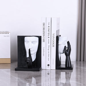 Decorative Bookends Set – Resin Face Sculptures, 2 Styles