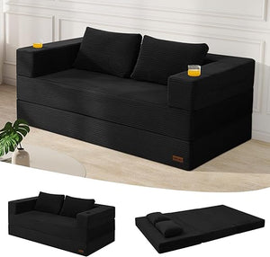 Convertible Futon Sofa Bed with Corduroy Cover & Pillow