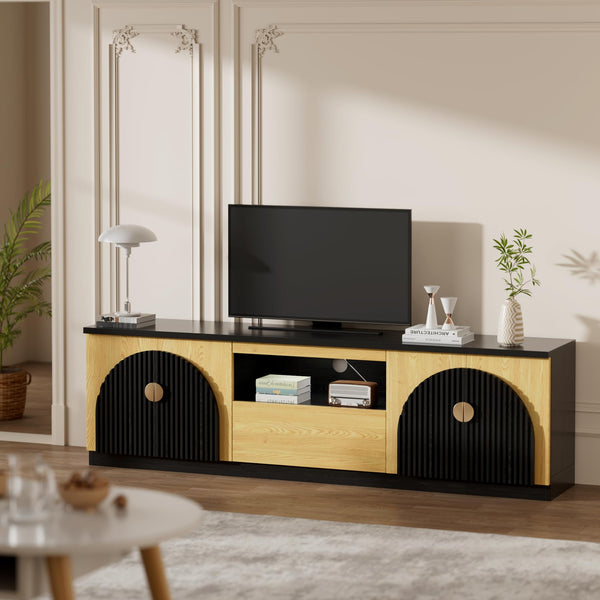 71 Inch Fluted TV Stand with Arched Doors & Storage
