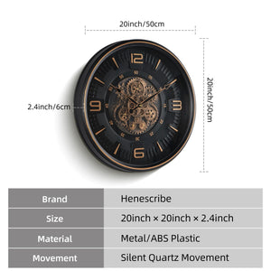 Large Moving Gear Wall Clock – 20 Inch Analog Decorative Timepiece