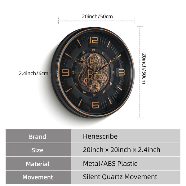 Large Moving Gear Wall Clock – 20 Inch Analog Decorative Timepiece