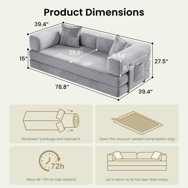 78.8" Convertible Futon Sofa Bed