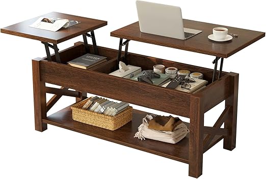 Lift Top Coffee Table with Hidden Storage & Open Shelf