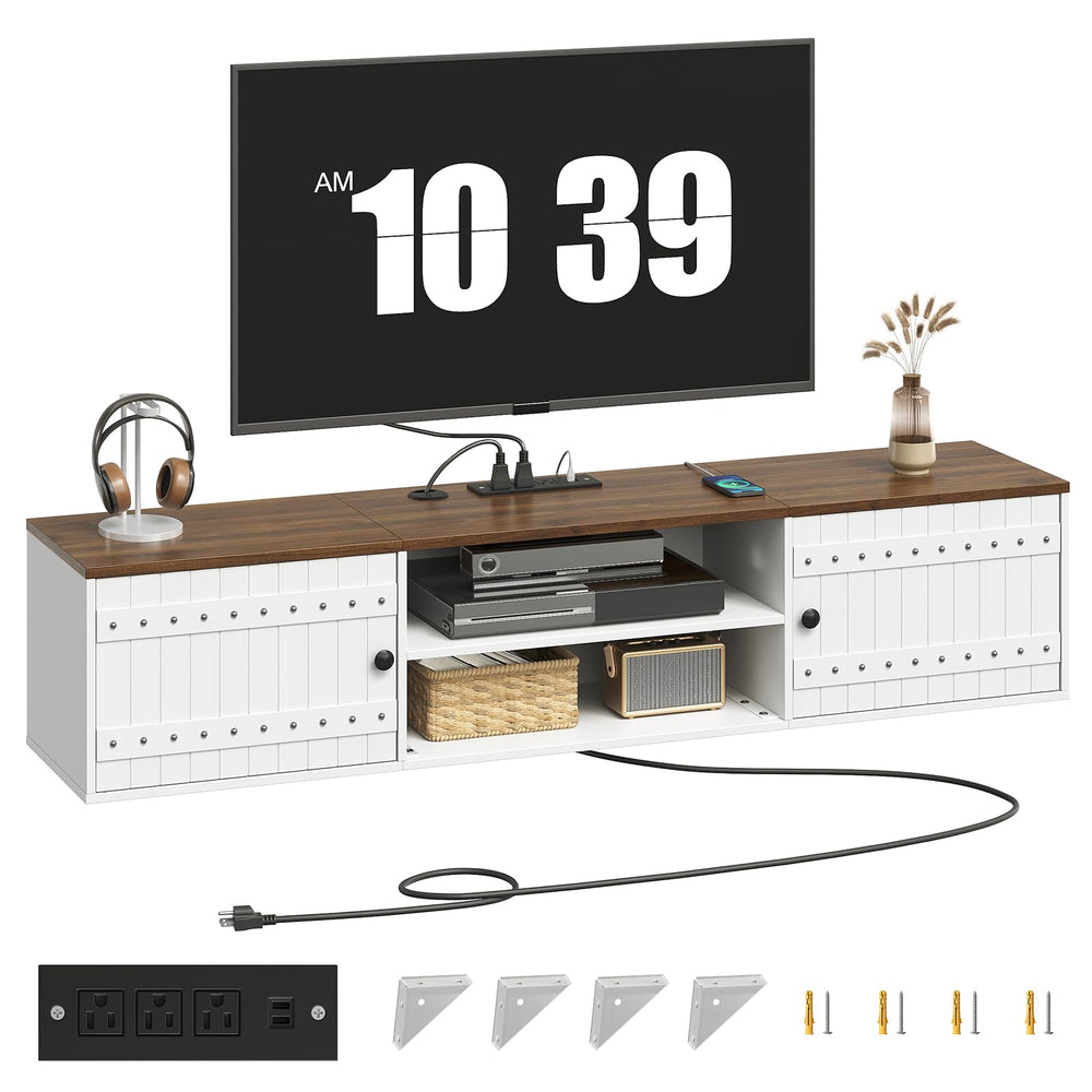 Farmhouse Floating TV Stand with Doors
