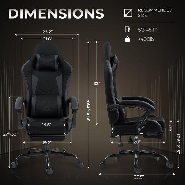 Ergonomic Gaming Chair with Footrest & Massage Lumbar