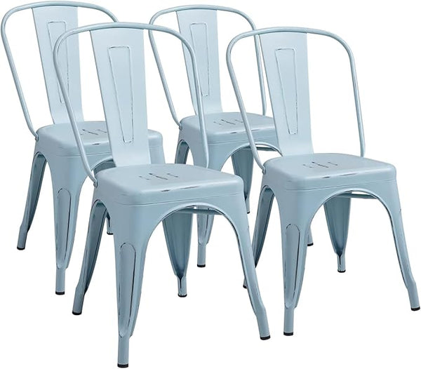 Stackable Metal Dining Chair Set of 4 – Indoor & Outdoor