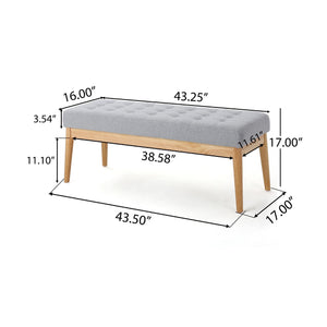 Mid-Century Tufted Fabric Bench – Light Grey