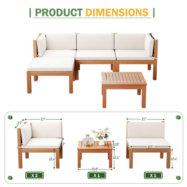 Acacia Wood Outdoor Sectional Sofa Set with Coffee Table