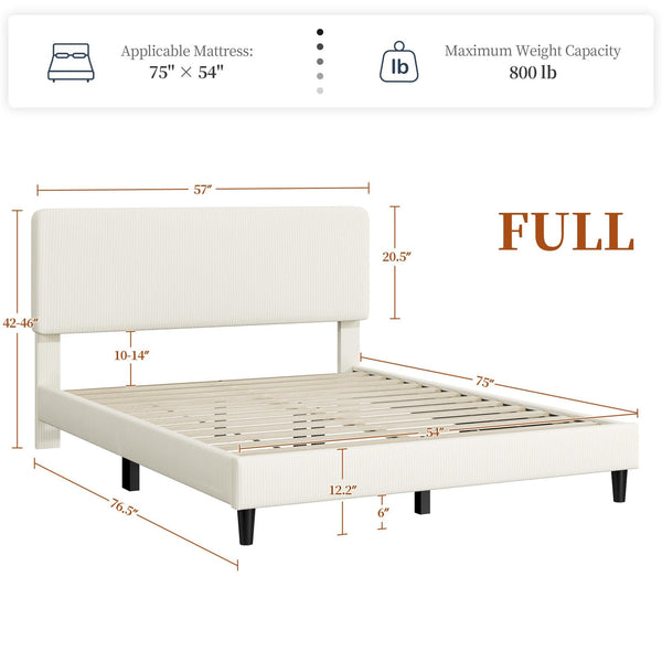 Upholstered Platform Bed Frame with Adjustable Headboard