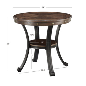 Round Side Table with Ash Veneer Top & Metal Frame