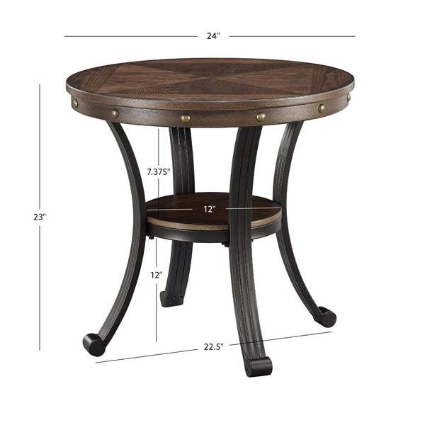 Round Side Table with Ash Veneer Top & Metal Frame
