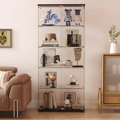 Glass Display Cabinet with Tempered Glass Shelves & Locking Doors