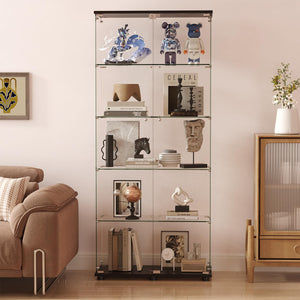 Glass Display Cabinet with Tempered Glass Shelves & Locking Doors