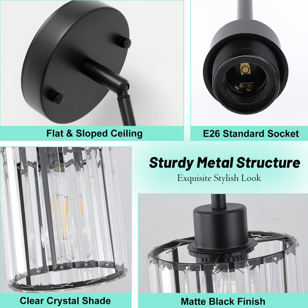 Black Crystal Pendant Lights for Kitchen Island