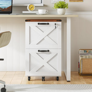2-Drawer Mobile Filing Cabinet with Lock – Farmhouse Printer Stand