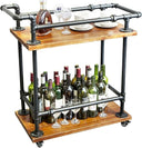 Industrial Pipe Bar Cart with Shelves and Wheels