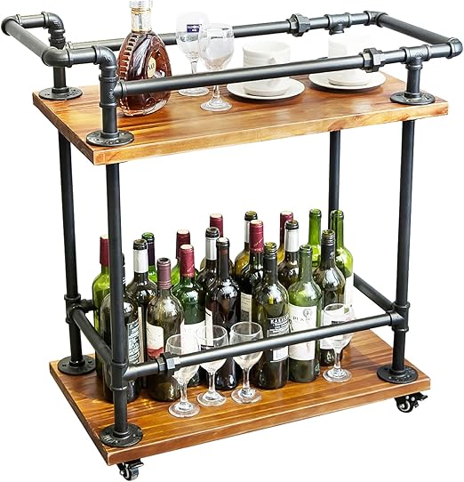 Industrial Pipe Bar Cart with Shelves and Wheels