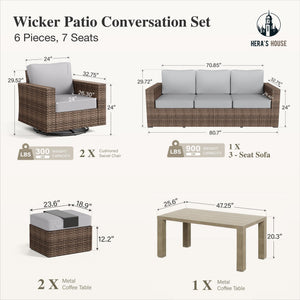 Outdoor Wicker Patio Conversation Set with Swivel Chairs