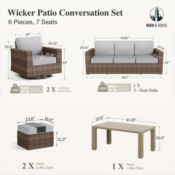 Outdoor Wicker Patio Conversation Set with Swivel Chairs