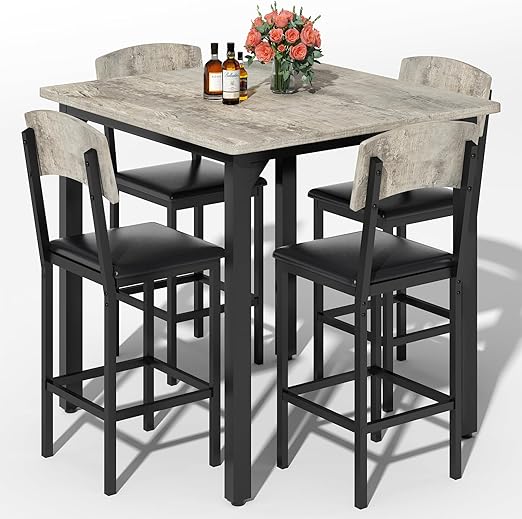 5-Piece Counter Height Dining Table Set with Upholstered Bar Stools