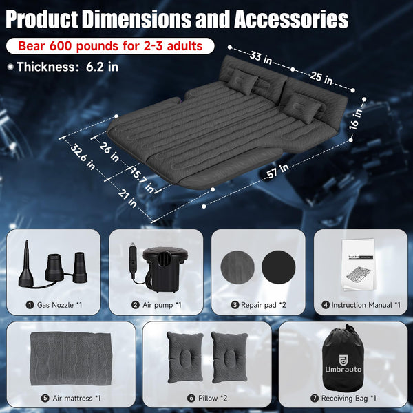 SUV Inflatable Car Air Mattress with Air Pump & Pillows