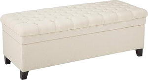 Tufted Fabric Storage Ottoman with Birch Legs
