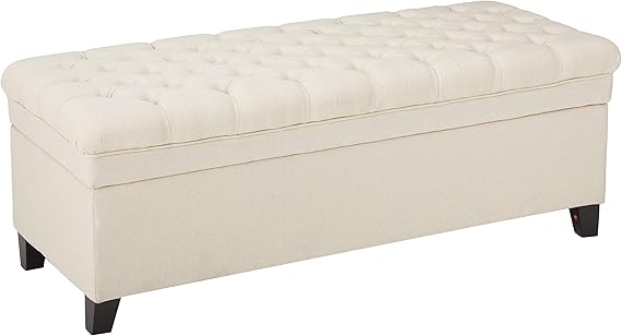 Tufted Fabric Storage Ottoman with Birch Legs