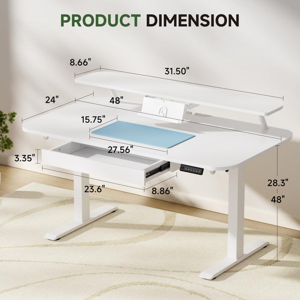 Electric Standing Desk with Drawers & Monitor Stand