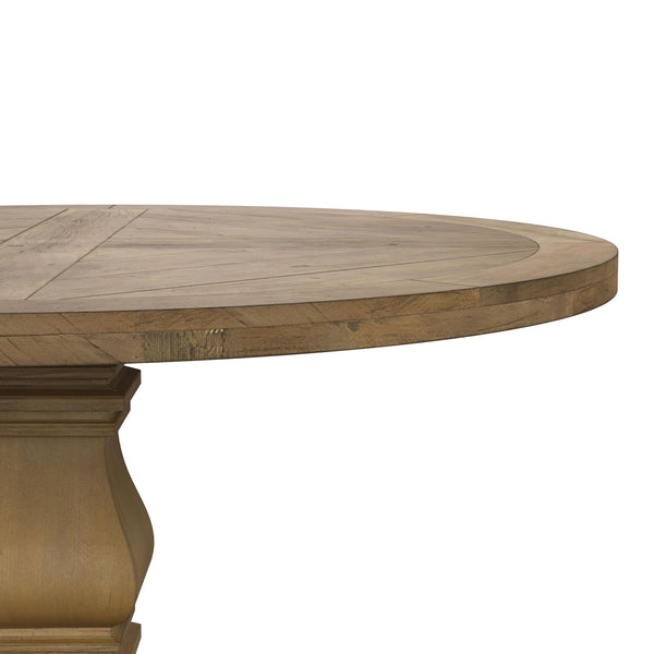 60-Inch Round Farmhouse Pedestal Dining Table – Pine Wood