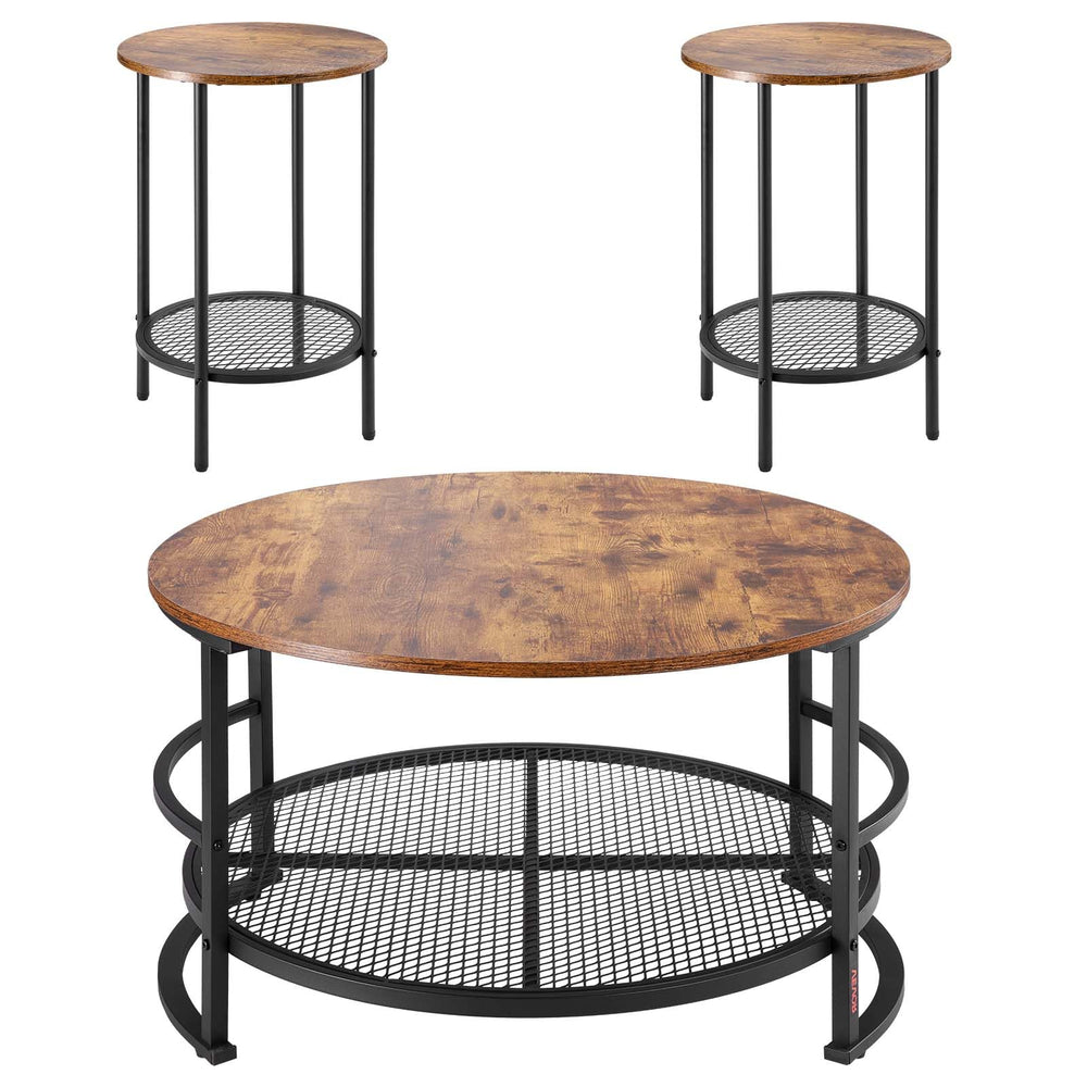 3-Piece Round Coffee Table Set with Metal Legs